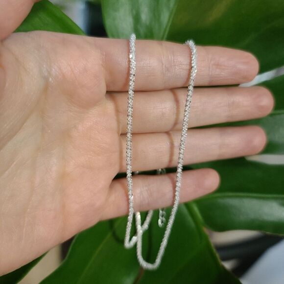 Silver Single Strand Choker Twist Chain Necklace - Picture 14 of 14